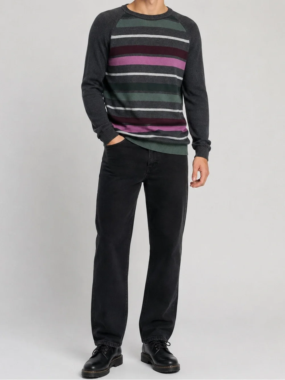Springfield UP 100% Cotton Mens Shirt Large Pullover Long Sleeve Knit Striped L